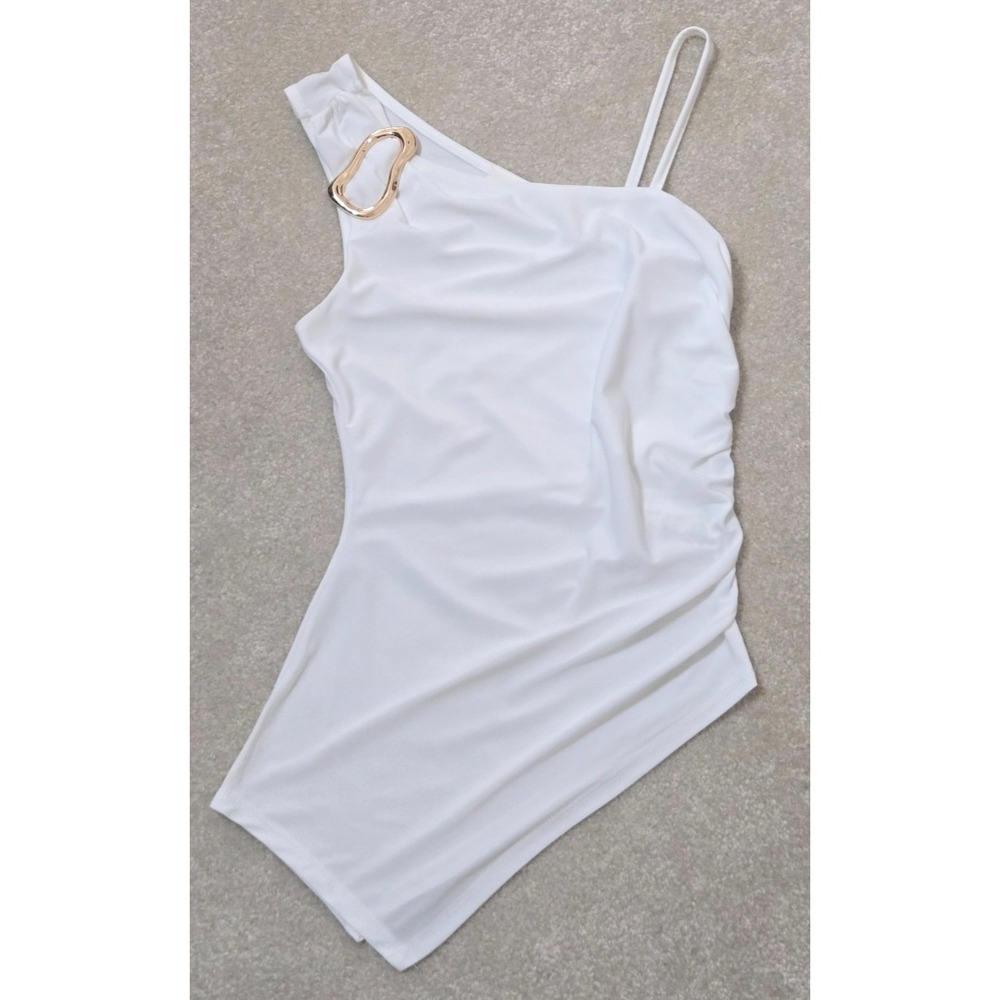 Timing Off the Shoulder Sleeveless Top with Gold Buckle Women's S White NWT